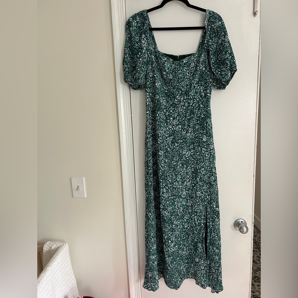 Madewell Green Puff Sleeve Maxi Dress